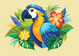 blue and yellow vector flower macaw