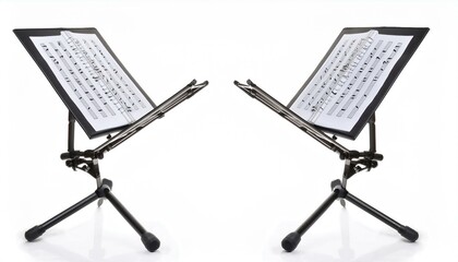 Dual music stands with sheet music.