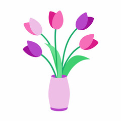 pink tulips in a vase isolated with white background