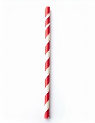 Red and white striped paper straw on white background.