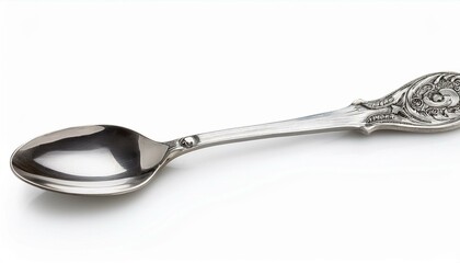 Elegant silver spoon with ornate handle, perfect for dessert or tea.