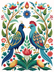 bird on a branch with flowers vector