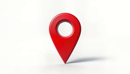 Red location marker symbol isolated on white background. Simple gps pin icon for navigation apps. Red pointer indicates destination. Map marker icon. Navigation symbol. Location pin. Modern design.
