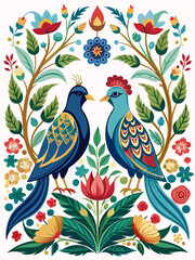 bird on a branch with flowers