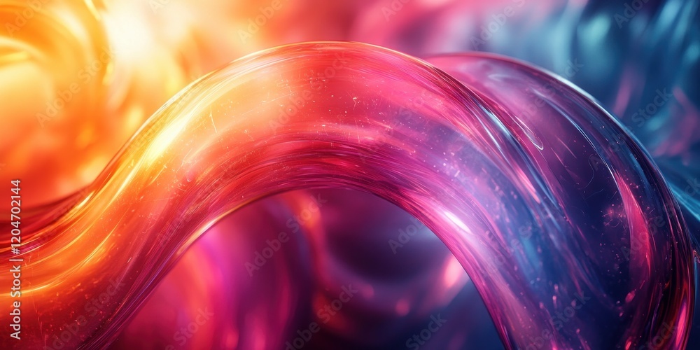 Poster futuristic abstract glass shapes with neon lighting and gradient effect