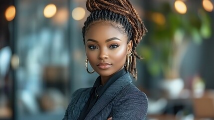 Confident Black woman in business attire.