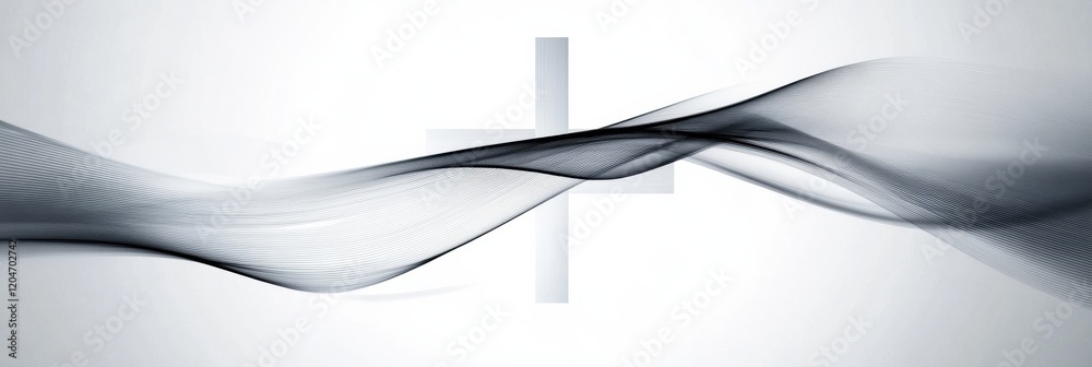 Poster Abstract design featuring flowing lines and a central cross symbol in a minimalist style. Generative AI