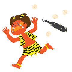 節分の豆まきで赤鬼を追い出しているところのベクターイラスト