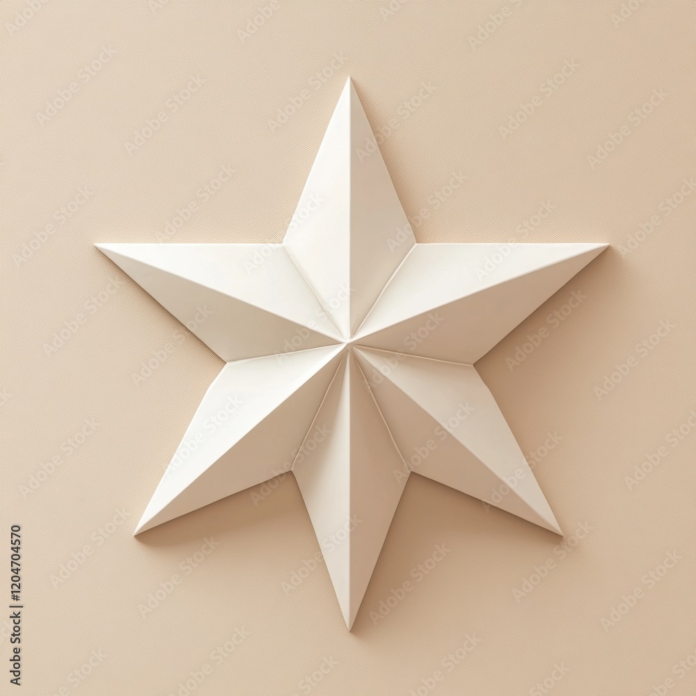 Poster three dimensional white star decoration on a beige wall with soft shadows creating a modern aestheti