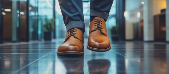 Tan Leather Shoes in Modern Office Building