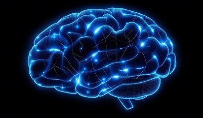 Abstract Digital Brain Glowing Blue Network