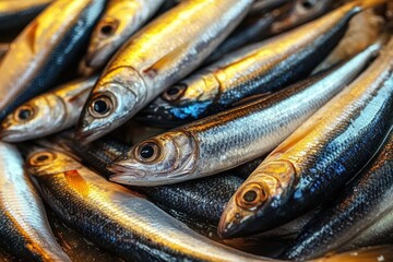 Fototapeta premium Fresh Fish Still Life at Market With Shiny Scales Natural Light Reflecting