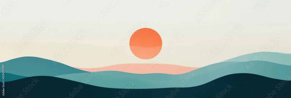 Poster vibrant sunset over rolling hills creating a serene landscape in soft pastel colors at dusk. generat