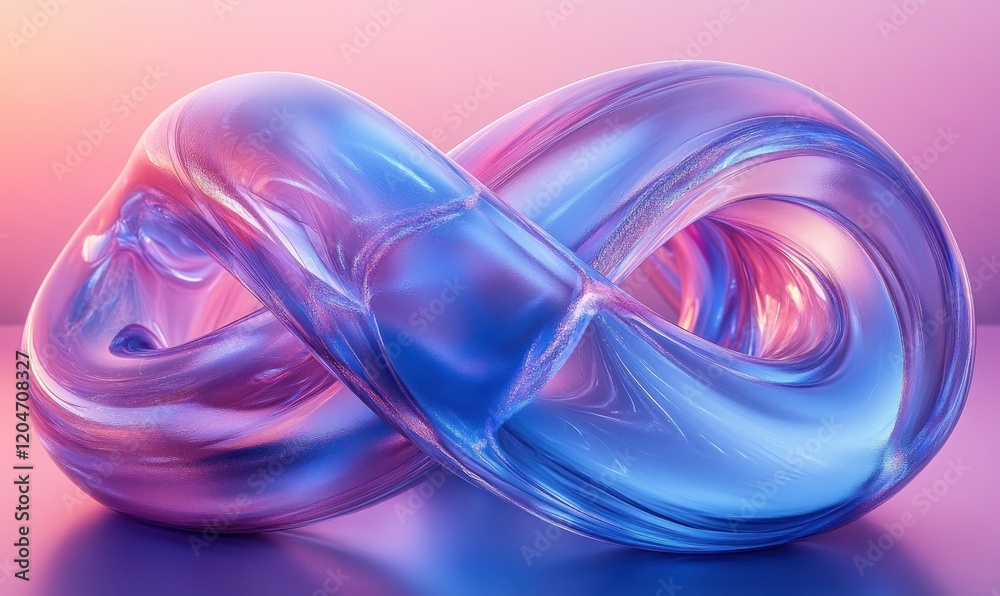 Poster futuristic 3d abstract intertwined rings in blue and purple with gradient background
