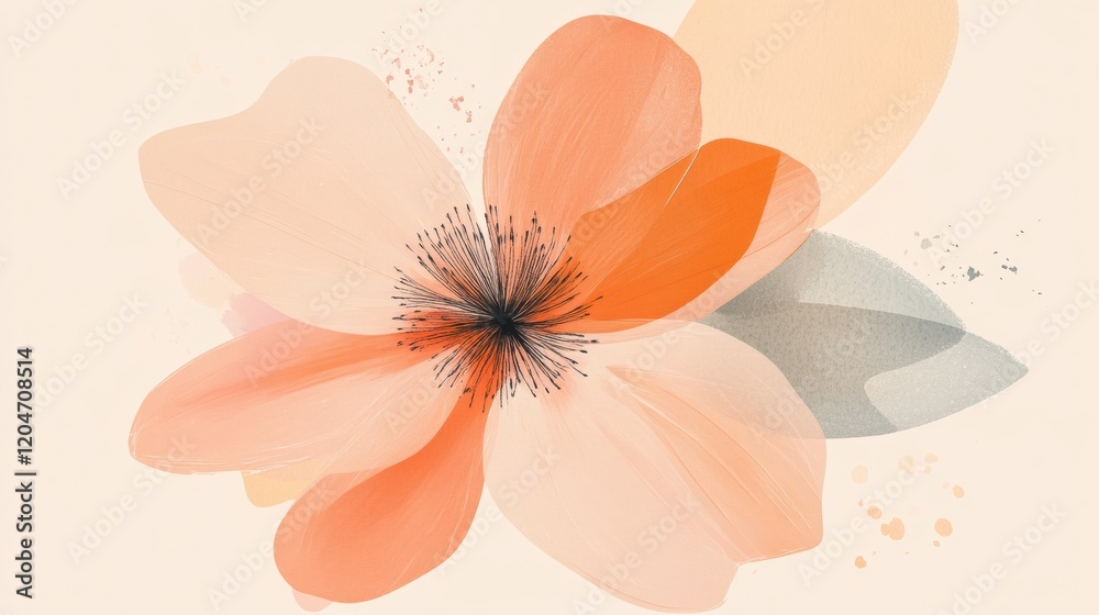 Poster beautiful flower illustration with soft colors created using digital art techniques for modern decor
