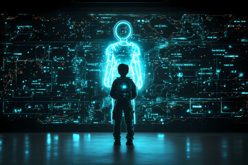 teacher explaining radiant holographic concepts to virtual students