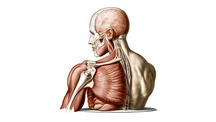 Anatomical Illustration of Human Head, Neck, and Shoulder Muscles | Vintage Medical Art Print | Detailed Anatomy Study Image