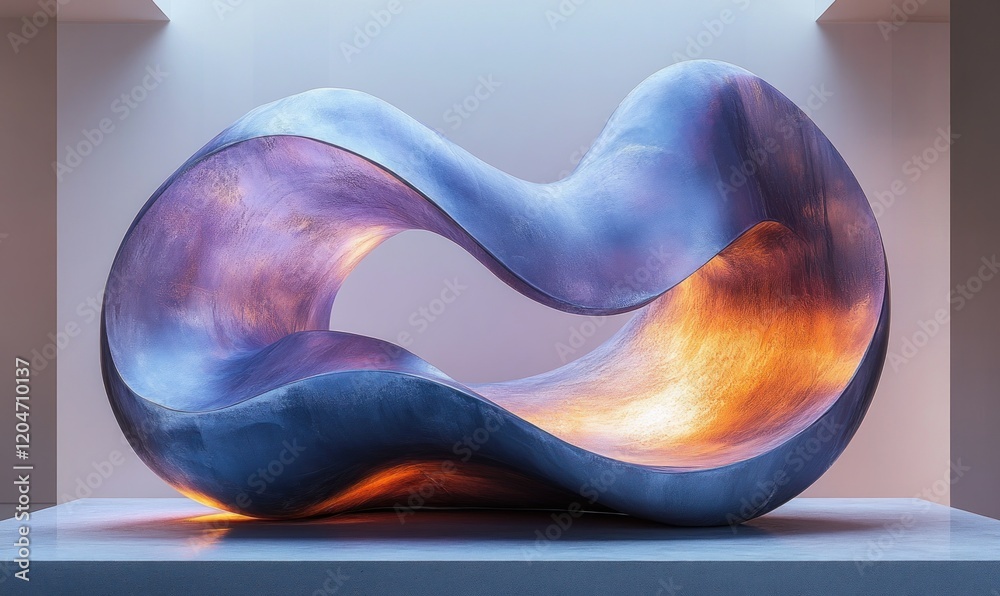 Poster minimalist abstract sculpture 3d render with smooth curves in deep blue and violet tones