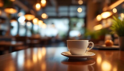 Fototapeta premium Cozy coffee shop scene with a cup of coffee on a table