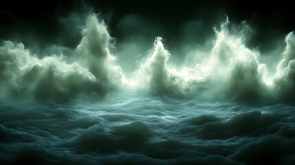 Dark Green Waves Crashing Under Ominous Clouds
