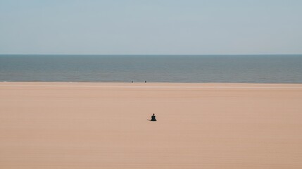Obraz premium Solitude by the Sea: A Contemplative Moment on a Vast Beach