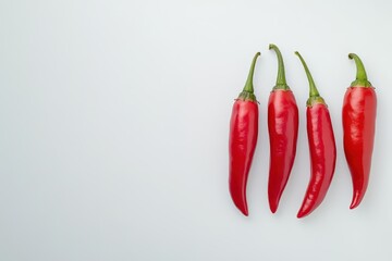 Aerial view of three isolated red jalape&ntilde;os on white background