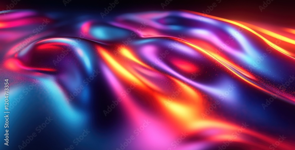 Poster Iridescent Metal Curves Displaying Futuristic Reflections and Depth on Black Background