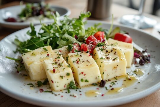 Akawi cheese manakish with salad
