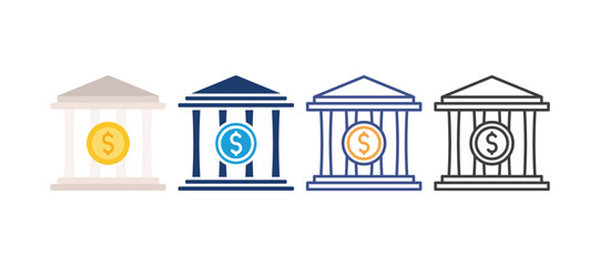 bank icon with 4 different styles. colored, two-color line, two-color glyph,and line. design inspiration for any interface and purpose