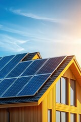 Fototapeta premium Modern Home with Solar Panels Under Bright Sky