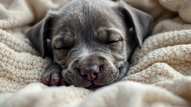 A sleeping cane corso puppy nestled in a soft blanket, exuding warmth and tranquility.