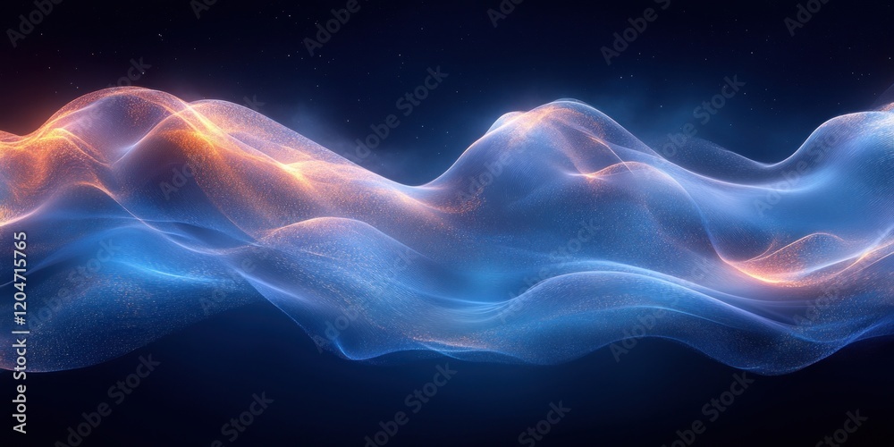 Fototapete iridescent wave form abstract design on black background 3d render