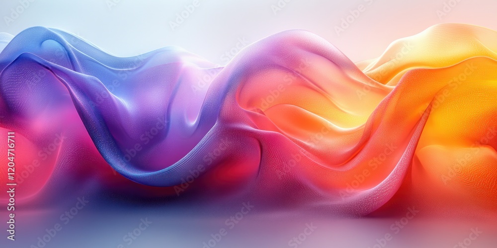 Poster iridescent abstract flowing design with curved shapes and dreamy lighting