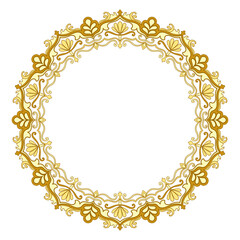 Yellow circle frame, vintage flowers, floral lines for borders