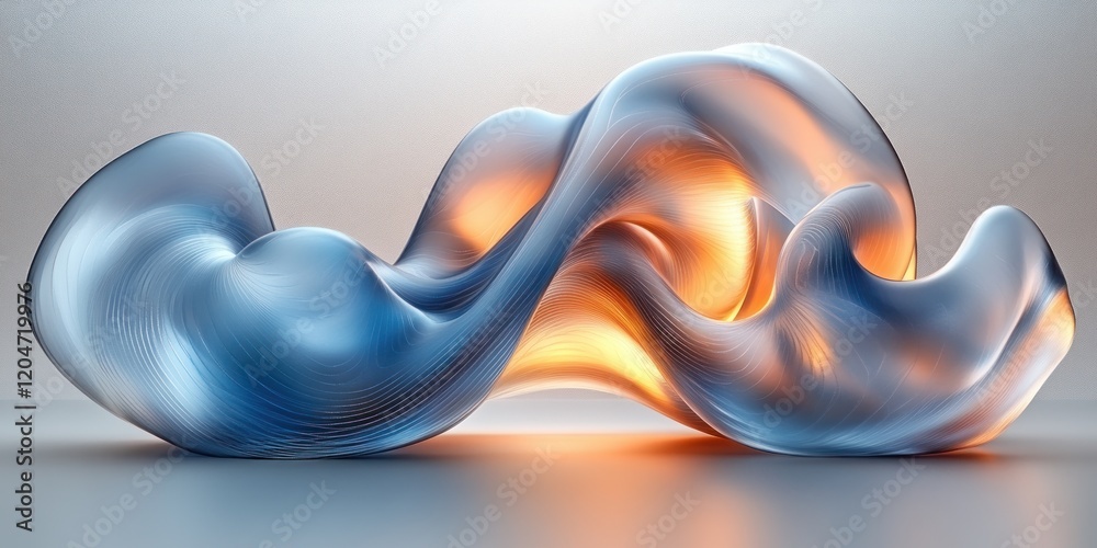 Poster futuristic abstract sculpture smooth flowing lines blue transparent gradient