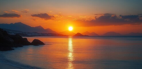 Obraz premium Tranquil Sunset Over the Sea in Bodrum Turkey