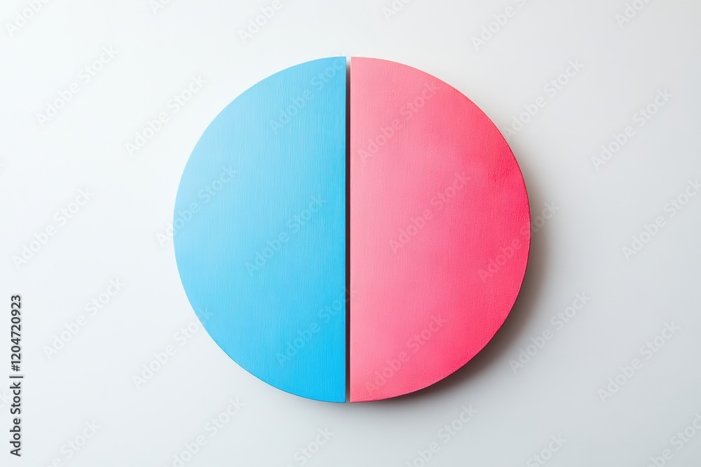 Poster colorful half circle design on a white background showcasing blue and pink sections with textured su