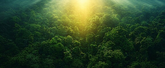 Obraz premium Sunbeams Illuminate Lush Rainforest Canopy.