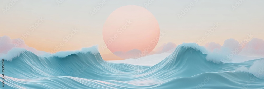 Poster vibrant sunset over gentle ocean waves creates a serene atmosphere at twilight near a quiet shorelin