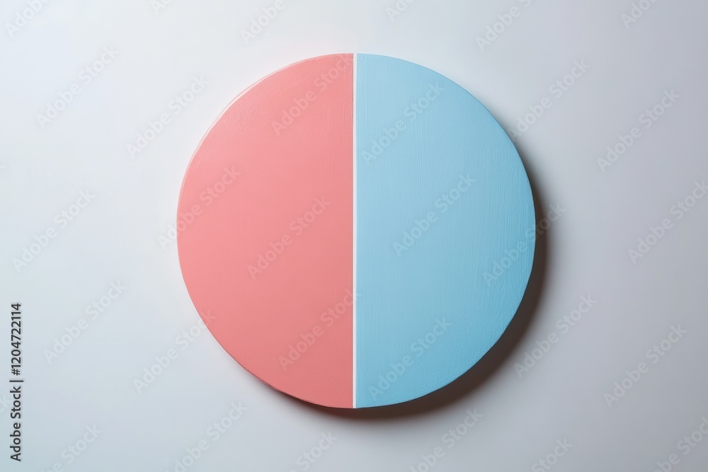 Poster two tone circular design divided equally with pink on one side and blue on the other showcasing mode