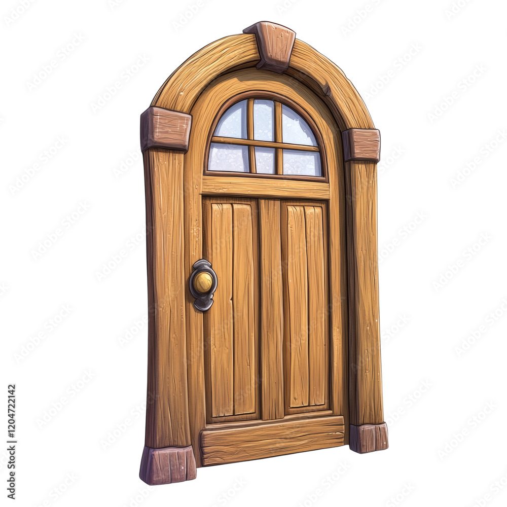Aufkleber the image shows a digitally rendered illustration of a charming rustic wooden door with an arched to