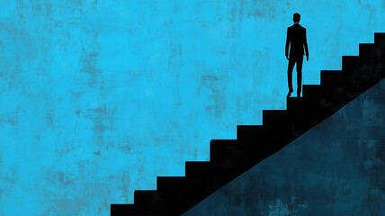 階段を上る男性のシルエット