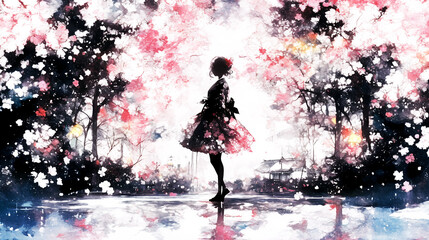 japan, Japanese women, kimono, geisha, oiran, Japanese clothing, Japanese art, beauty, fragility, scene, art, glittering, pretty, smile, cute, Kawaii, shrine, temple, scenery, flower, cherry blossoms,