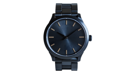 Dark Blue Metal Wristwatch with Sunburst Pattern Dial