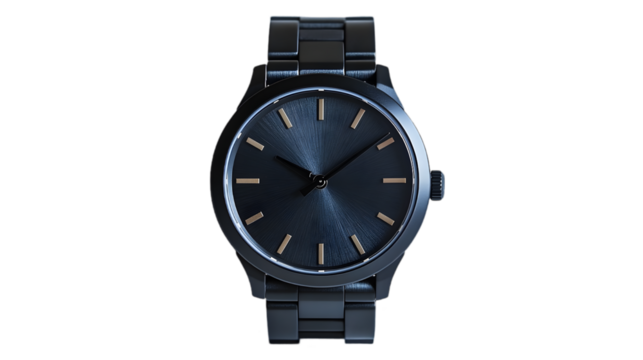 Dark Blue Metal Wristwatch with Sunburst Pattern Dial