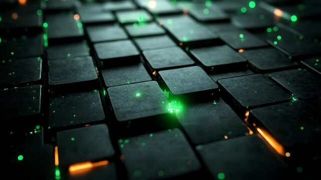 Creative abstract background. Transforming figures, modern trendy design, blocks structure. Digital technology composition, neon colors. 