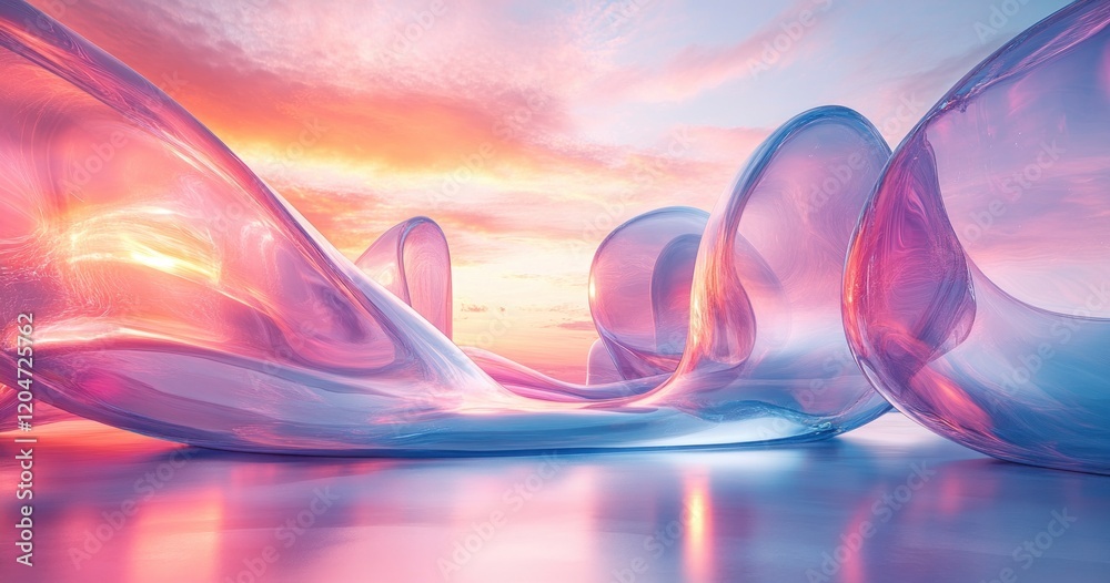 Poster futuristic abstract composition with glass shapes and soft lighting