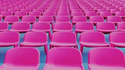 Fototapeta premium A close-up yet expansive view of the stadium’s pink seats, arranged in perfect symmetry. And extending to the horizon