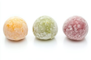 Obraz premium Four varieties of mochi ice cream on a white backdrop with clipping path