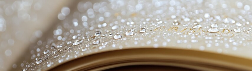 Water droplets on a gilded book page